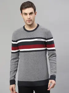 LINDBERGH Men Navy Blue Striped Knitted Pullover