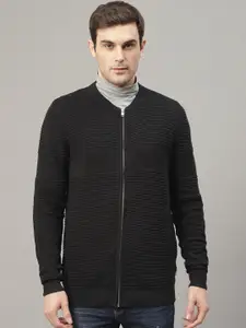 LINDBERGH Men Black Self Design Knitted Front Open Sweater