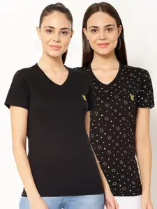 MACK JONNEY Women Multicoloured Printed V-Neck T-shirt