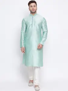 NAMASKAR Men Blue & White Solid Kurta with Churidar