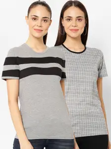 VIMAL JONNEY Women Multicoloured Striped Round Neck T-shirt