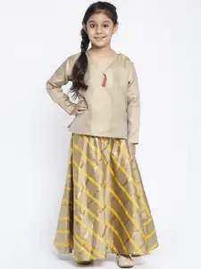 Baani Creations Girls Beige & Yellow Self-Design Ready To Wear Lehenga Choli