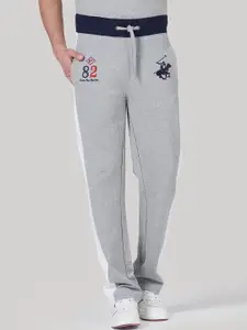 Beverly Hills Polo Club Men Grey Melange & White Colourblocked Straight-Fit Track Pants