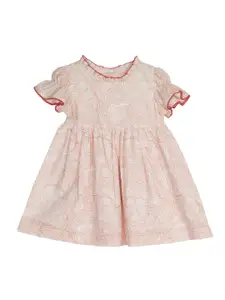 My Little Lambs Girls Pink Printed Fit and Flare Dress
