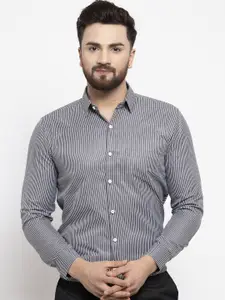 JAINISH Men Black & White Classic Regular Fit Striped Formal Shirt