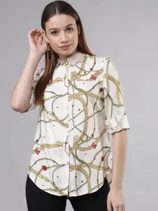 Tokyo Talkies Women White Regular Fit Printed Casual Shirt