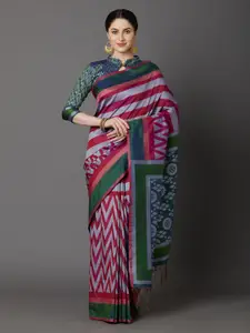 Mitera Red & Blue Printed Saree
