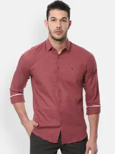 V Dot Men Coral Red & Black Slim Fit Checked Casual Shirt
