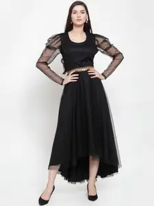 Just Wow Women Black Solid Net Maxi Dress