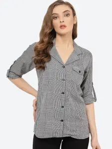 Indietoga Women Black & White Regular Fit Checked Casual Shirt