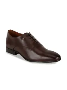 Van Heusen Men Brown Solid Leather Formal Oxfords