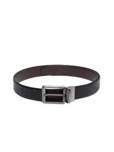 amicraft Men Black & Coffee Brown Textured Leather Reversible Belt