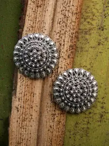 Adwitiya Collection Silver-Plated Oxidised Circular Studs