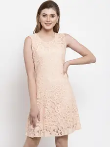 Gipsy Women Peach-Coloured Self Design Fit and Flare Dress