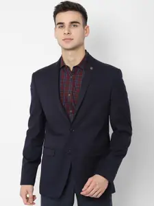 Allen Solly Men Navy Blue Checked Slim-Fit Single-Breasted Casual Blazer