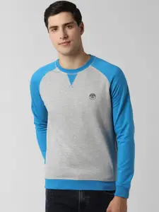 Peter England Casuals Men Grey & Blue Colourblocked Sweatshirt