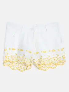 ELLE Girls Off-White Embroidered Regular Fit Regular Shorts