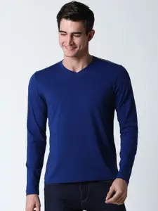 Huetrap Men Navy Blue Solid V-Neck T-shirt