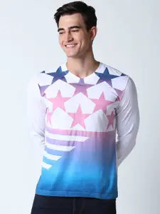 Huetrap Men White Printed V-Neck T-shirt