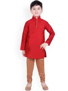 SG YUVRAJ Boys Red & Copper-Coloured Solid Kurta with Pyjamas