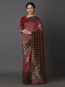 Mitera Maroon Silk Blend Woven Design Kanjeevaram Saree