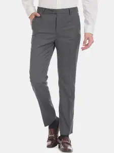Arrow Men Grey Tapered Fit Striped Formal Trousers