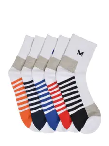 MARC Men Pack of 5 White Patterened Above Ankle-Length Sports Terry Cushioned Cotton Socks