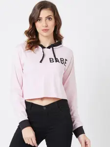 The Dry State Women Pink Solid Hood Crop T-shirt