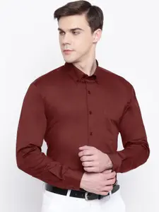 Hancock Men Maroon Slim Fit Solid Formal Shirt