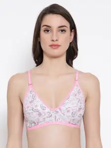 Clovia Grey & Pink Printed Non-Wired Non Padded Everyday Bra BR0227K013