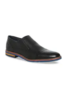 GABICCI Men Black Solid Fleetwood Royal Leather Formal Slip-Ons