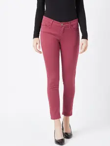 The Dry State Women Red Slim Fit Mid-Rise Clean Look Jeans