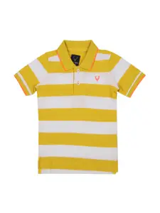 Allen Solly Junior Boys Yellow  White Striped Polo Collar Pure Cotton T-shirt