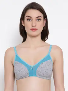 Clovia Grey & Turquoise Blue Colourblocked Non-Wired Non Padded Everyday Bra BR1652P013