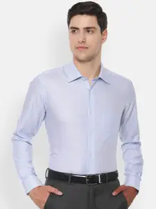 Louis Philippe Men Blue Regular Fit Self Design Party Shirt