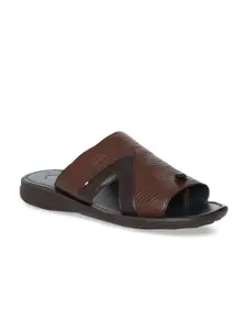 GABICCI Men Brown Leather Solid Comfort Sandals