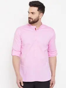 even Men Pink Solid Straight Linen Kurta