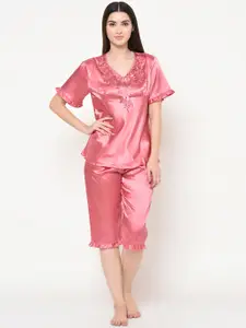 Da Intimo Women Pink Solid Night suit