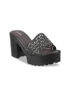 Mochi Women Gunmetal-Toned Embellished Heels