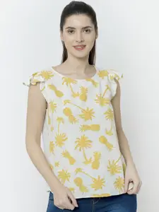 SQew Women Yellow Tropical Print Top