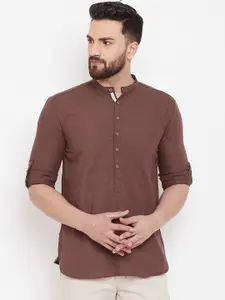 even Men Brown Woven Design Straight Kurta