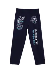 SWEET ANGEL Boys Navy Blue Printed Straight-Fit Track Pants
