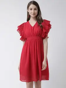 KASSUALLY Red V-Neck Blouson Dress