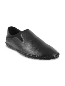 Metro Men Black Solid Semi-Formal Leather Slip-On Shoes