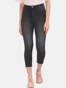 Flying Machine Women Black Skinny Fit High-Rise Clean Look Stretchable Cropped Jeans