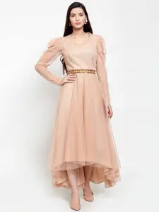 Just Wow Women Peach-Coloured Solid Fit and Flare Dress