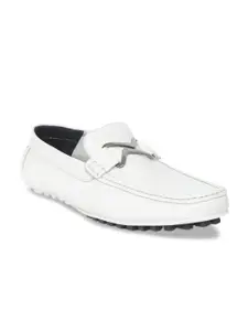 GABICCI Men White Leather Driving Shoes