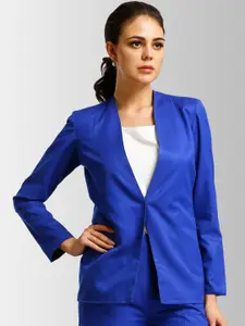 FableStreet Women Blue Solid Tailored Blazer