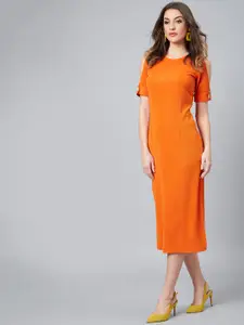 Athena Women Orange Solid Sheath Dress