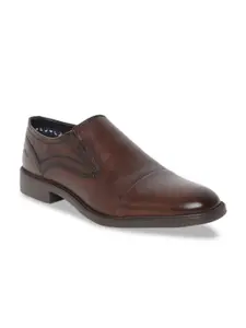 GABICCI Men Brown Solid Walnut Leather Formal Slip-Ons